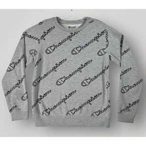 Champion All Over Print Pullover Crew Neck Logo Sweatshirt Women's Size XL